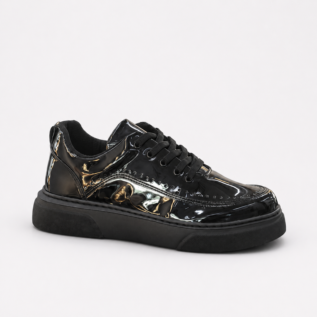 ZRK-X12X Yüksek Kalite Kalın Taban Siyah Rugan Günlük Erkek Sneaker