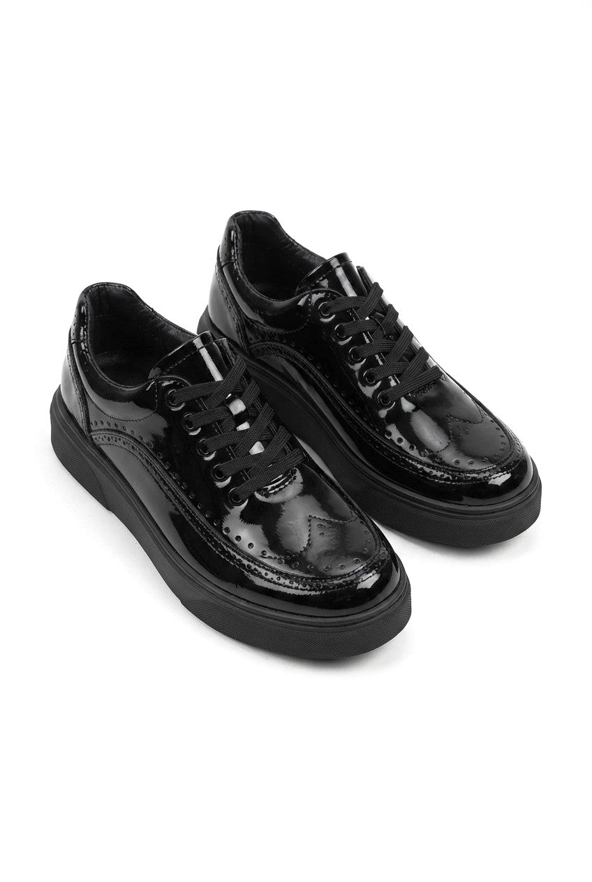 ZRK-X12X Yüksek Kalite Kalın Taban Siyah Rugan Günlük Erkek Sneaker