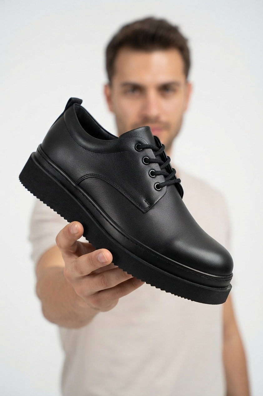 ZRK-X16 Yüksek Kalite Kalın Taban Siyah Günlük Erkek Klasik Casual Ayakkabı