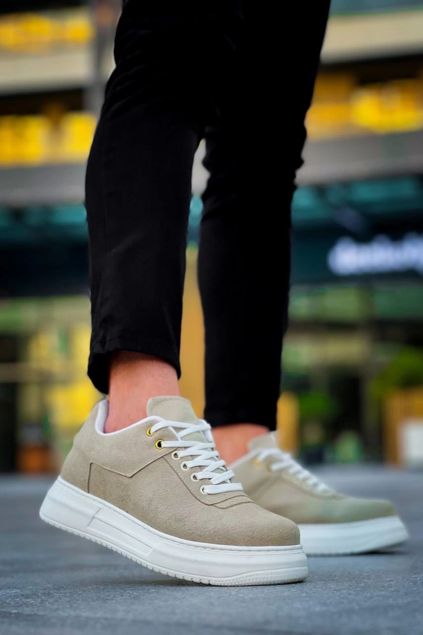 ZRN-X20 Premium Yüksek Taban Bej Süet Günlük Erkek Sneaker