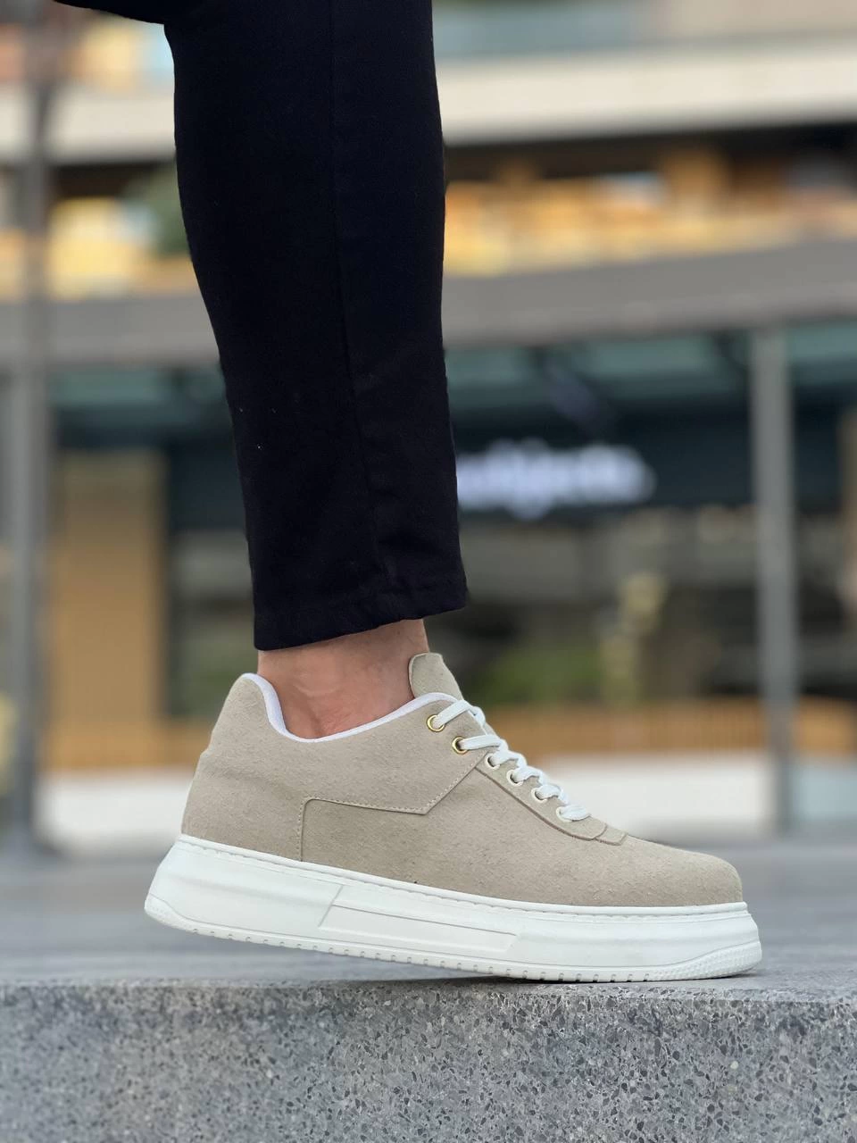 ZRN-X20 Premium Yüksek Taban Bej Süet Günlük Erkek Sneaker