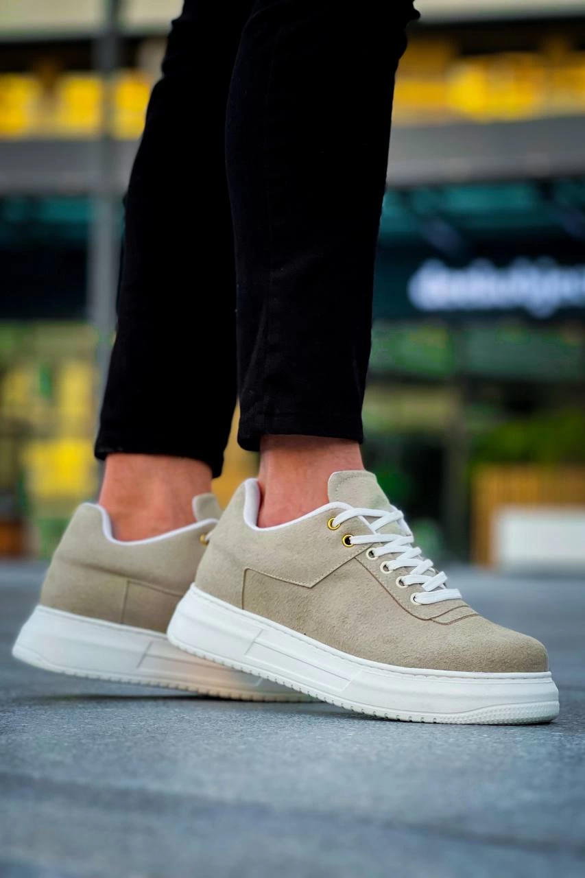 ZRN-X20 Premium Yüksek Taban Bej Süet Günlük Erkek Sneaker