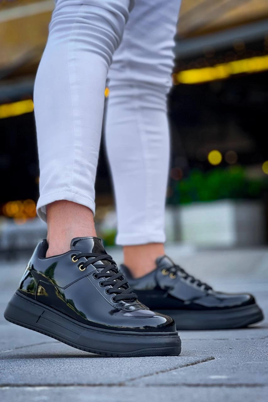 ZRN-X20 Premium Yüksek Taban Siyah Rugan Günlük Erkek Sneaker