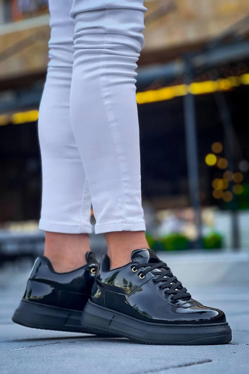 ZRN-X20 Premium Yüksek Taban Siyah Rugan Günlük Erkek Sneaker