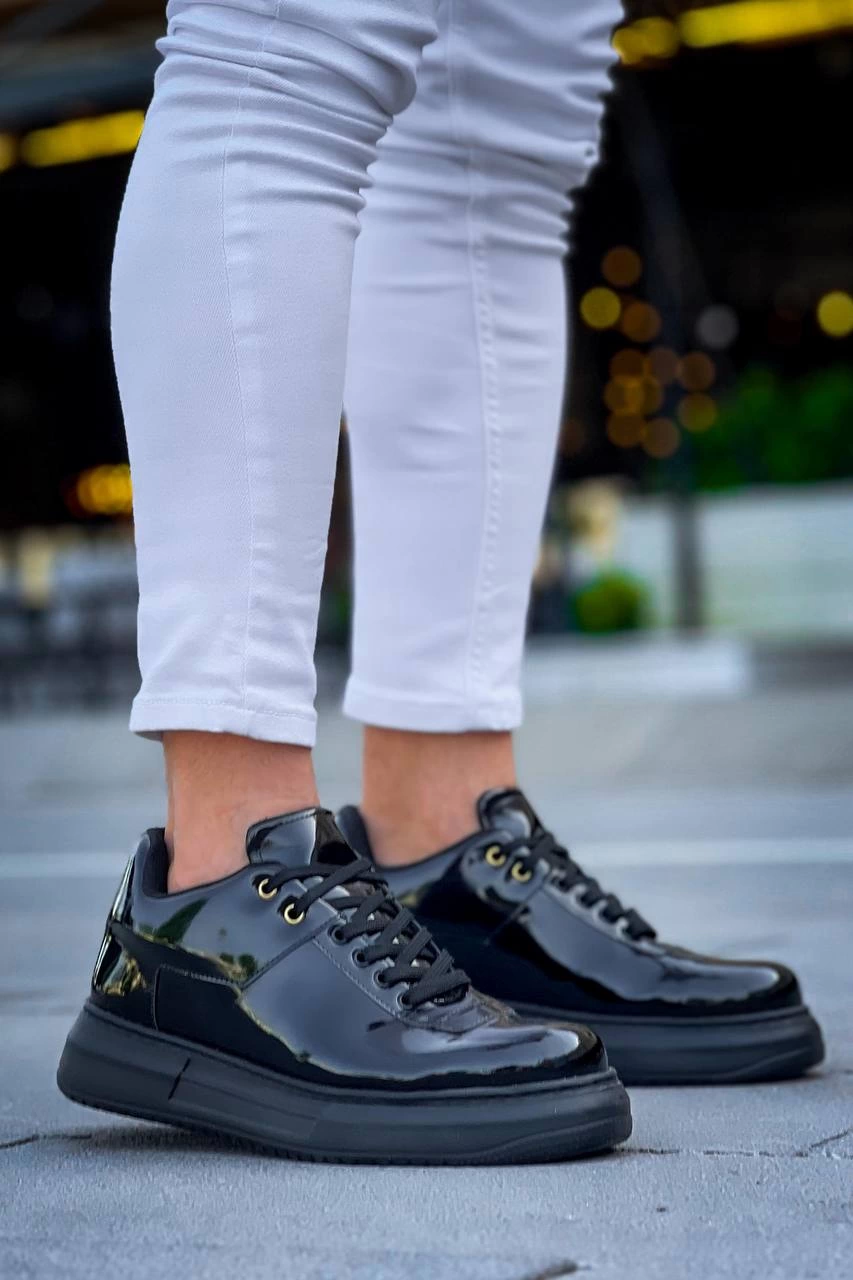 ZRN-X20 Premium Yüksek Taban Siyah Rugan Günlük Erkek Sneaker