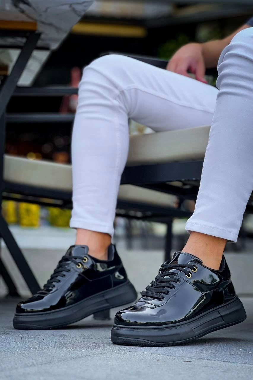ZRN-X20 Premium Yüksek Taban Siyah Rugan Günlük Erkek Sneaker