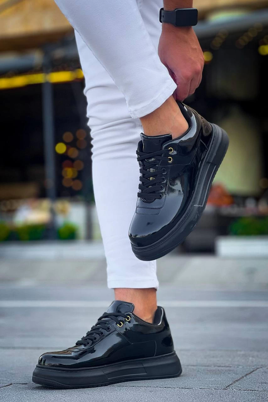 ZRN-X20 Premium Yüksek Taban Siyah Rugan Günlük Erkek Sneaker