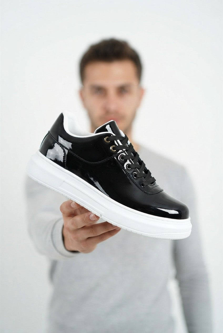 ZRK-X20 Yüksek Kalite Siyah Rugan Kalın Taban Erkek Sneaker