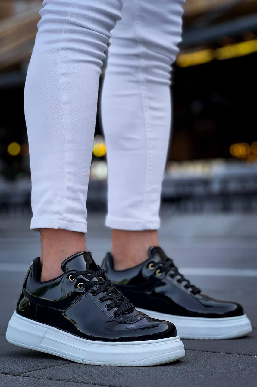 ZRN-X20 Premium Yüksek Taban Siyah Rugan Günlük Erkek Sneaker