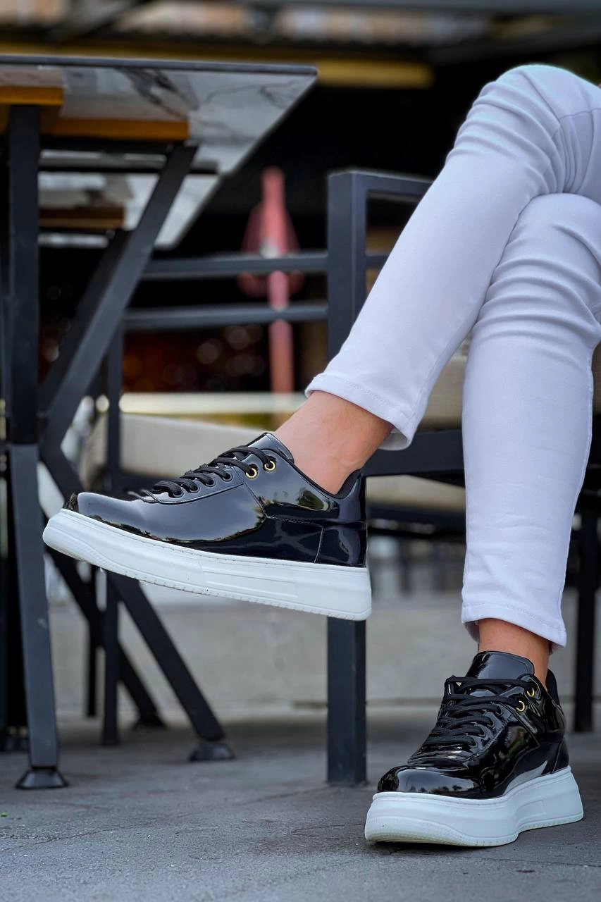 ZRN-X20 Premium Yüksek Taban Siyah Rugan Günlük Erkek Sneaker