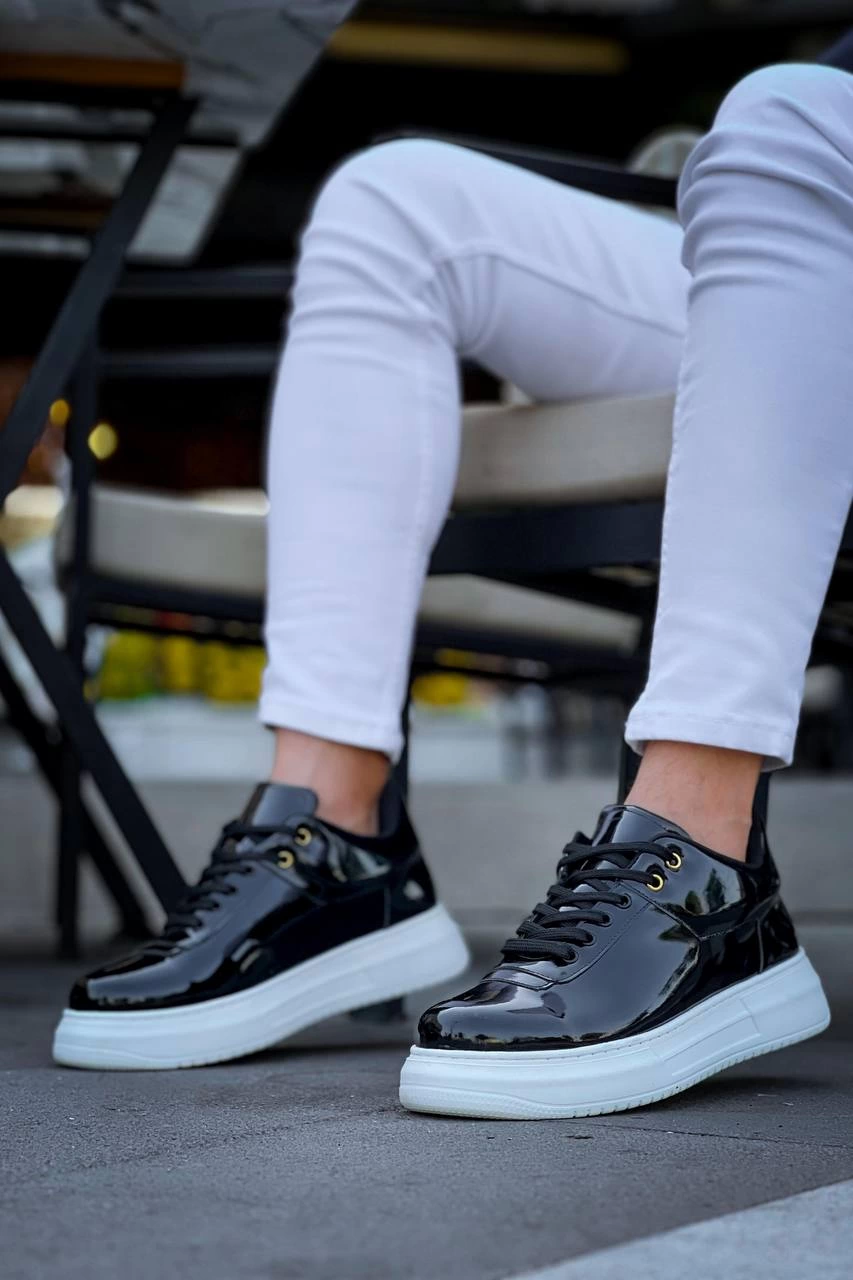 ZRN-X20 Premium Yüksek Taban Siyah Rugan Günlük Erkek Sneaker