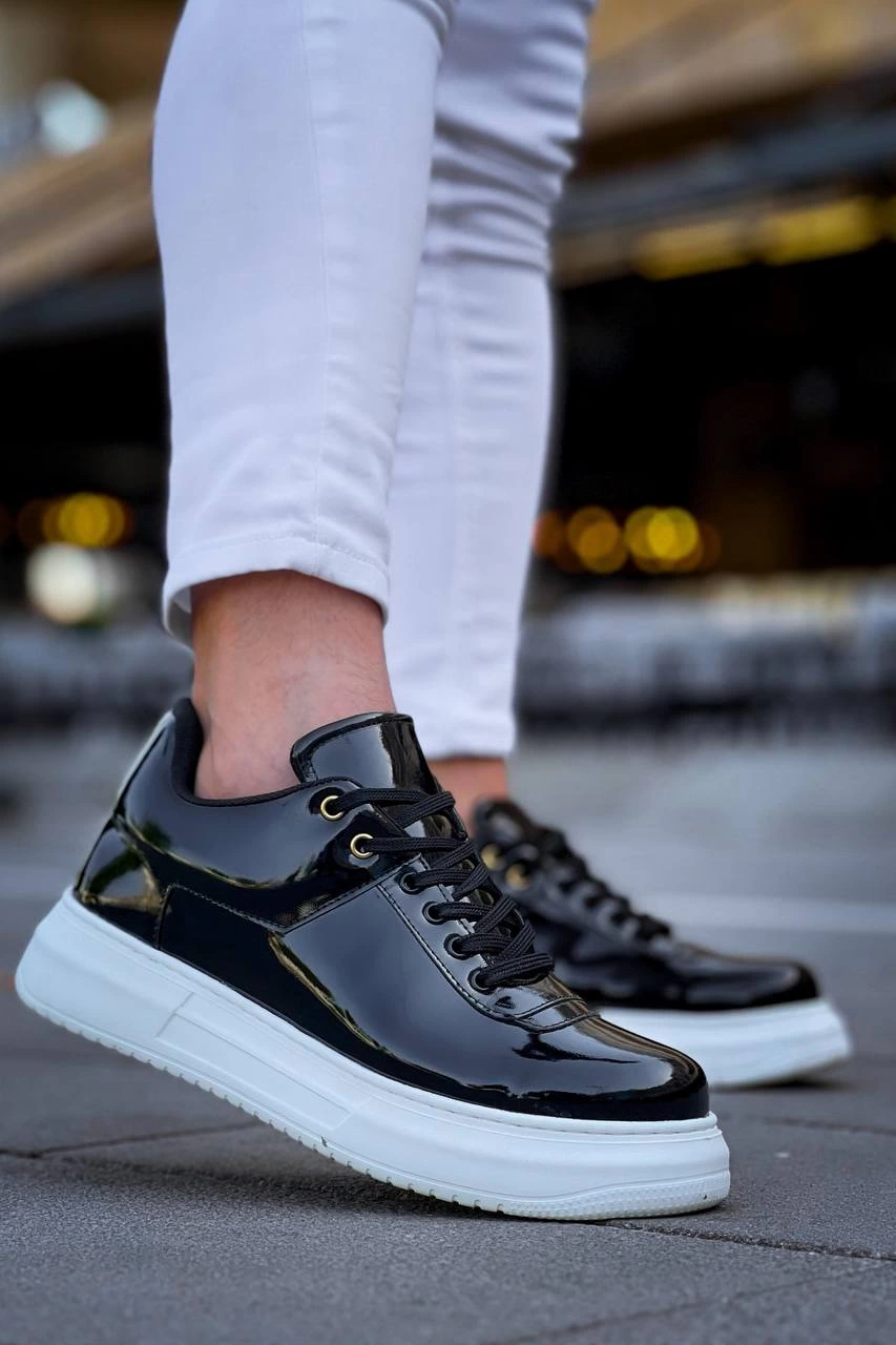 ZRN-X20 Premium Yüksek Taban Siyah Rugan Günlük Erkek Sneaker