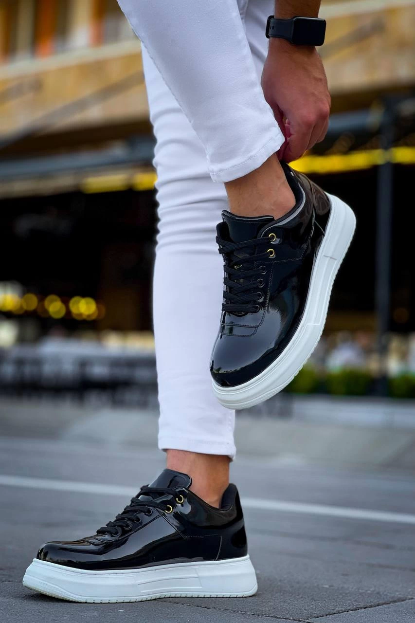 ZRN-X20 Premium Yüksek Taban Siyah Rugan Günlük Erkek Sneaker