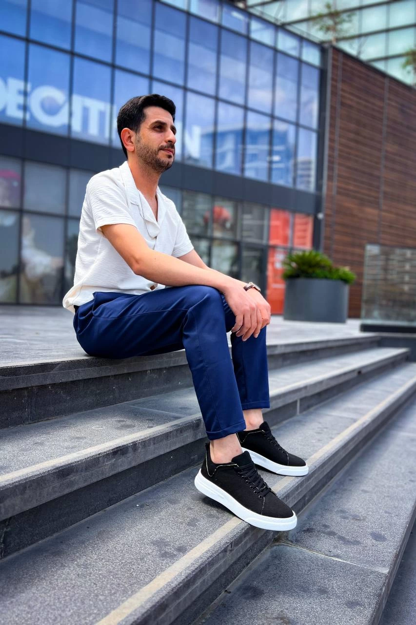 ZRN-X204 Siyah Beyaz Keten Yüksek Taban Günlük Erkek Spor Ayakkabı