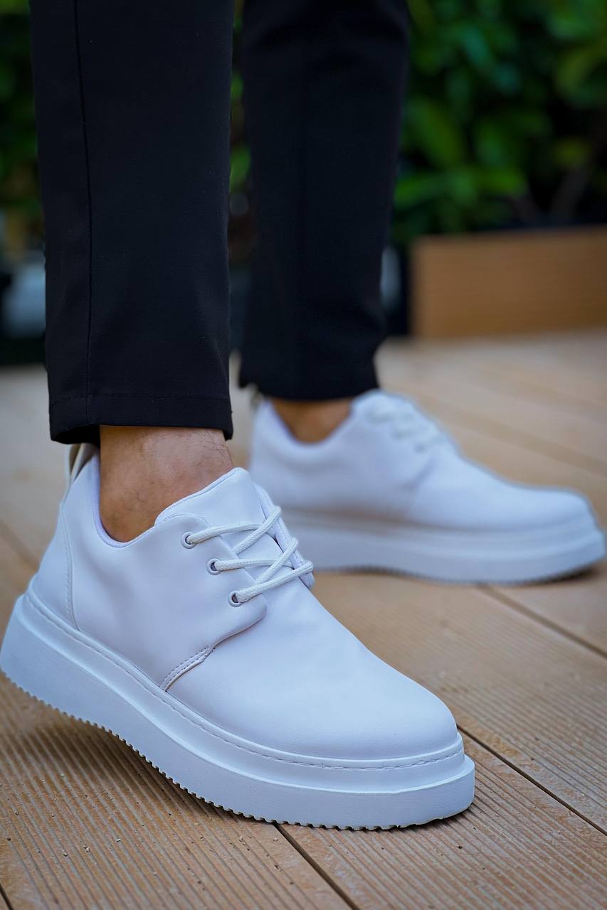 ZRK-X3 Premium Kalın Taban Beyaz Bağcıklı Erkek Günlük Kalsik Ayakkabı