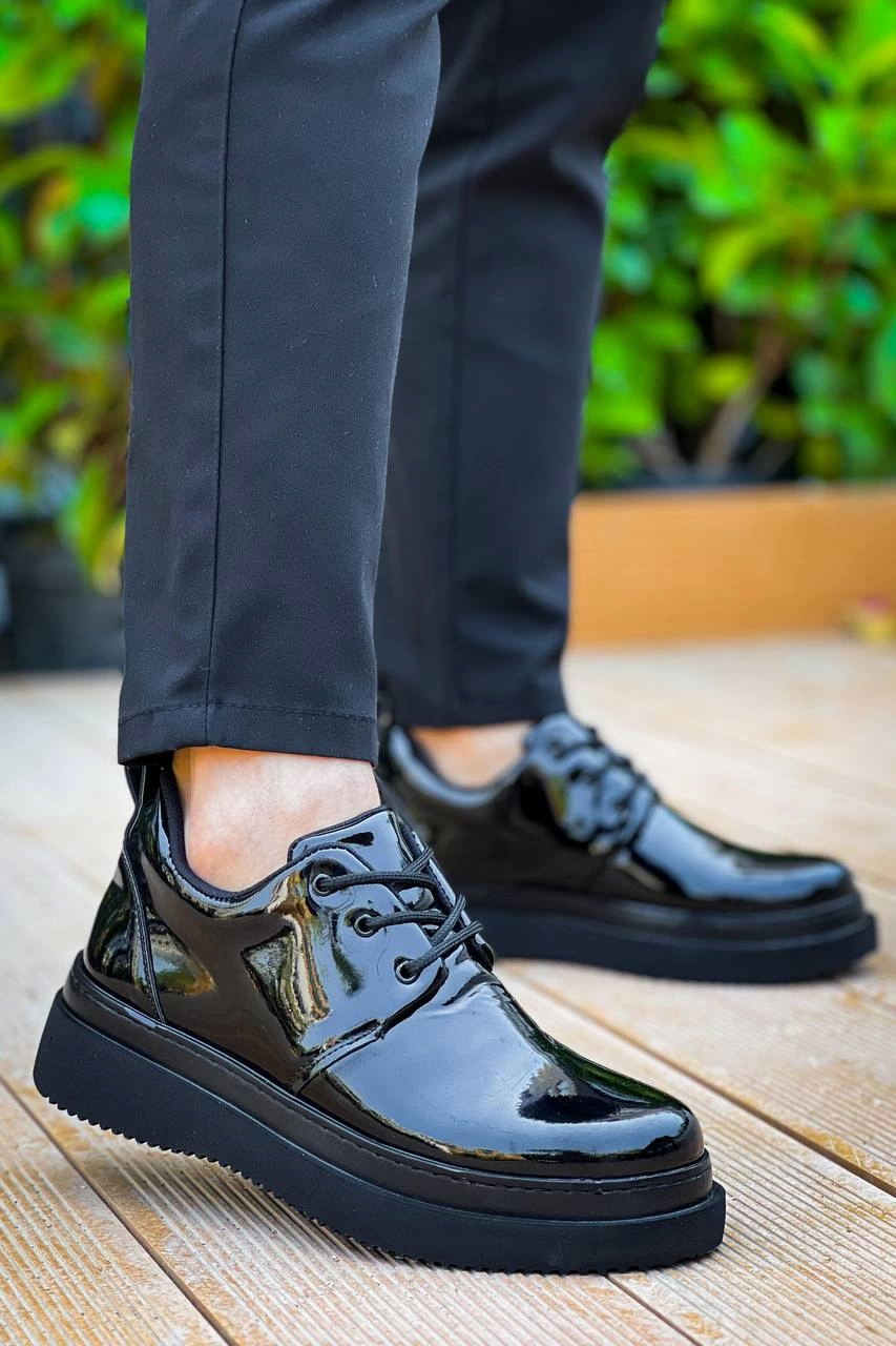 ZR-X3 Siyah Rugan Bağcıklı Günlük Erkek Casual Ayakkabı