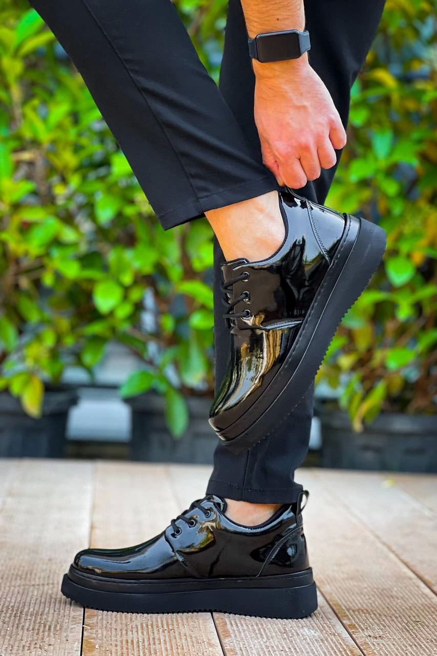 ZR-X3 Siyah Rugan Bağcıklı Günlük Erkek Casual Ayakkabı