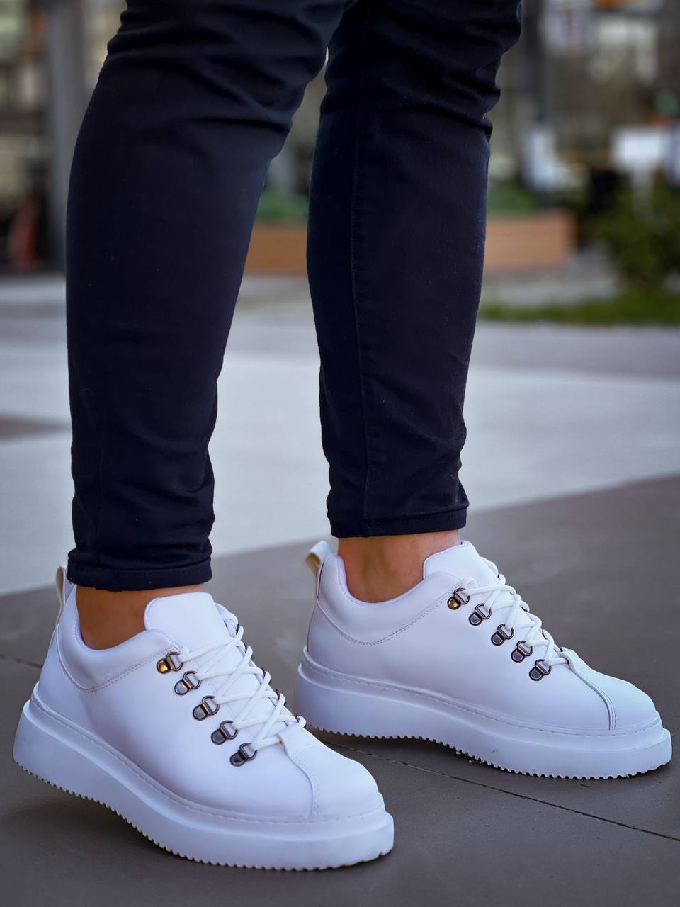 ZRK-X4X Yüksek Kalite Kalın Taban Beyaz Bağcıklı Günlük Erkek Sneakers