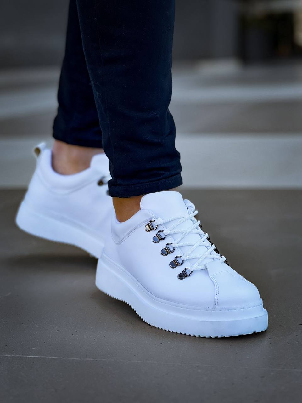 ZRK-X4X Yüksek Kalite Kalın Taban Beyaz Bağcıklı Günlük Erkek Sneakers
