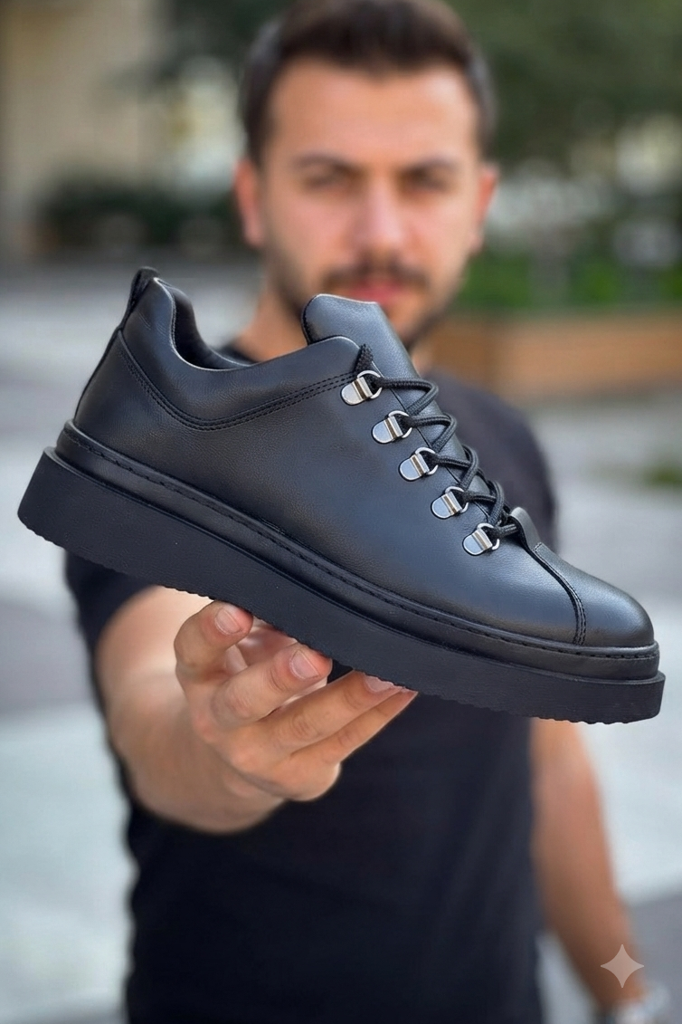 ZRK-X4X Yüksek Kalite Kalın Taban Siyah Bağcıklı Günlük Erkek Sneakers