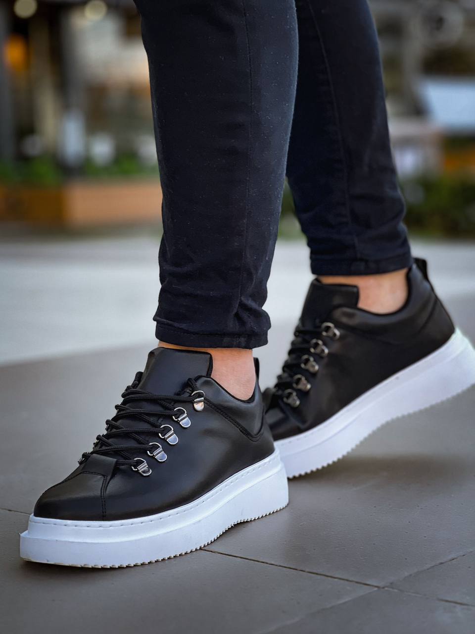 ZRK-X4X Yüksek Kalite Kalın Taban Siyah Beyaz Bağcıklı Günlük Erkek Sneakers