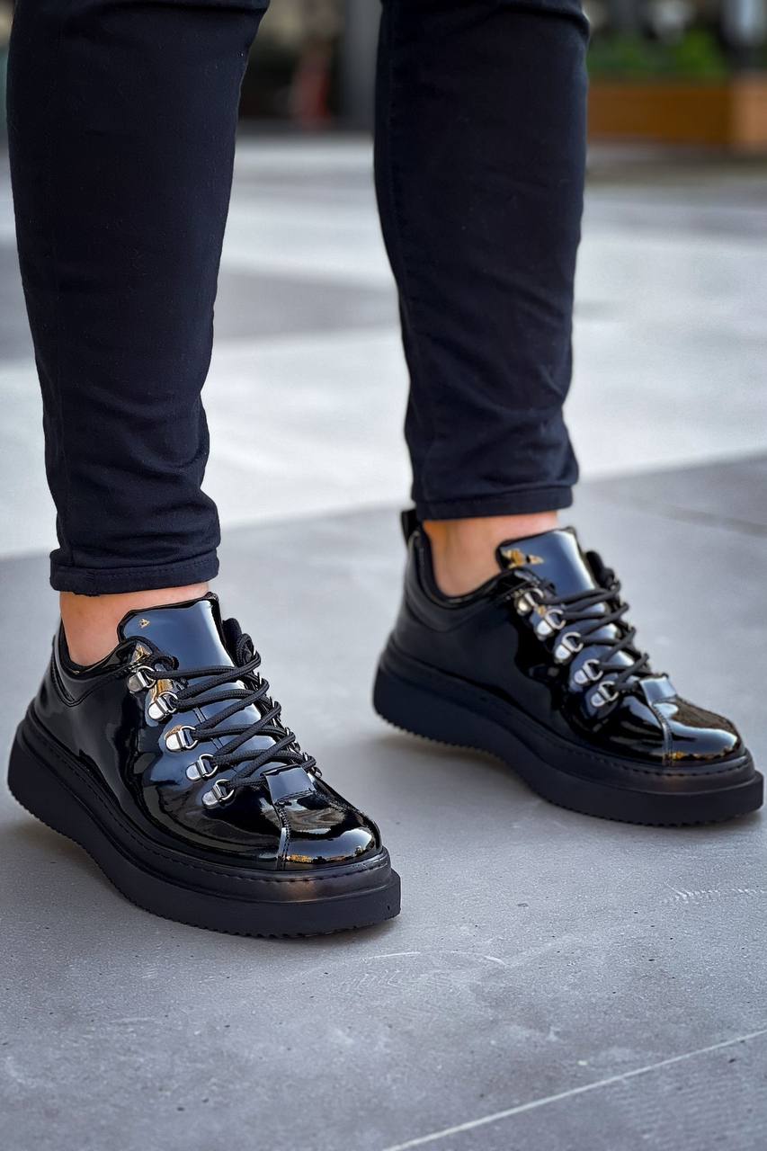 ZRK-X4X Yüksek Kalite Kalın Taban Siyah Rugan Bağcıklı Günlük Erkek Sneakers
