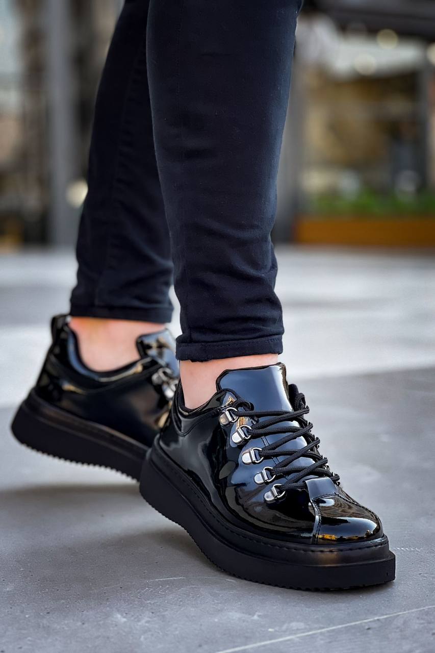 ZRK-X4X Yüksek Kalite Kalın Taban Siyah Rugan Bağcıklı Günlük Erkek Sneakers