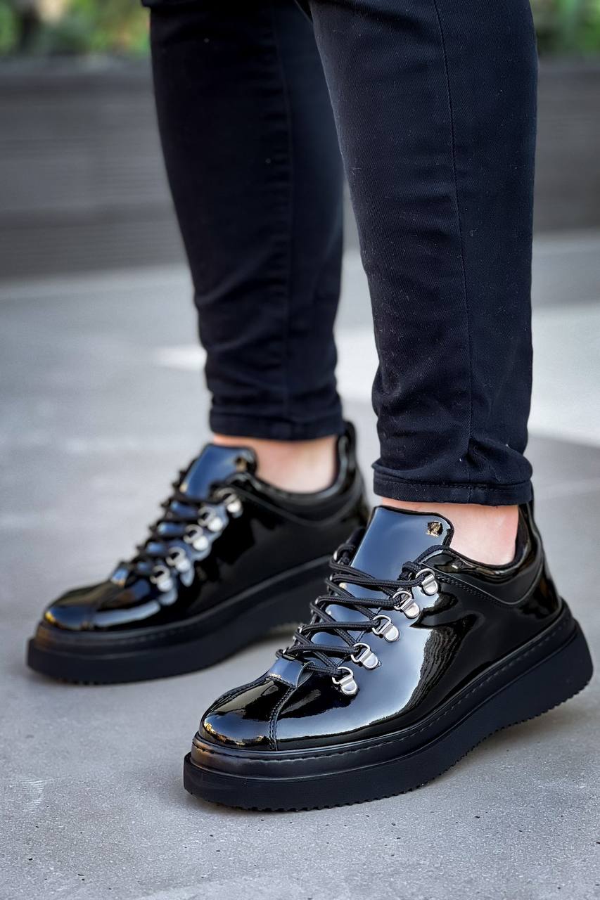 ZRK-X4X Yüksek Kalite Kalın Taban Siyah Rugan Bağcıklı Günlük Erkek Sneakers