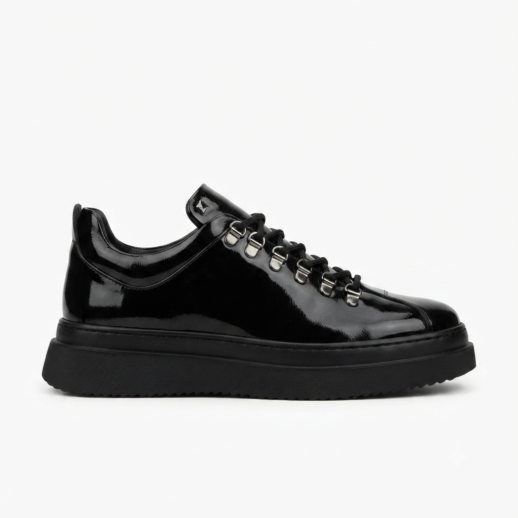 ZRK-X4X Yüksek Kalite Kalın Taban Siyah Rugan Bağcıklı Günlük Erkek Sneakers