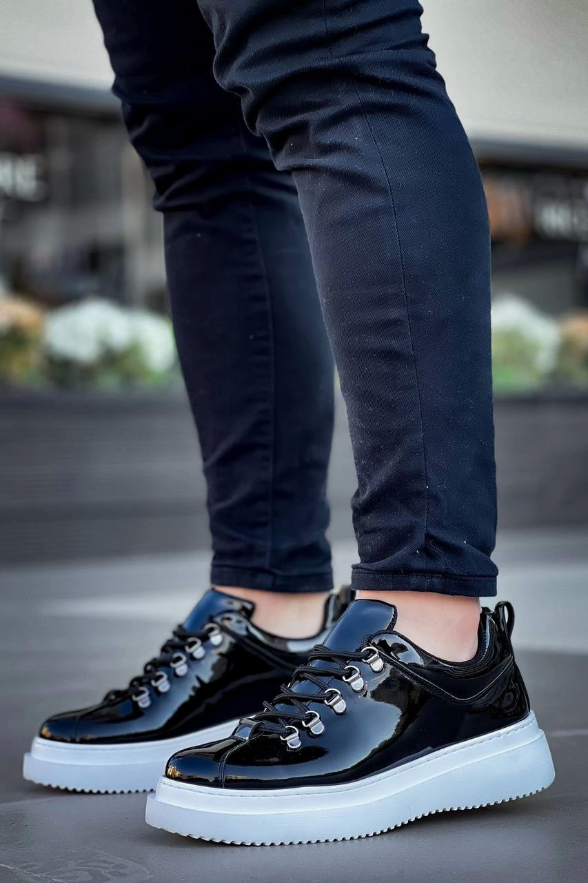 ZRK-X4 Siyah Beyaz Rugan Yüksek Taban Bağcıklı Günlük Erkek Sneaker