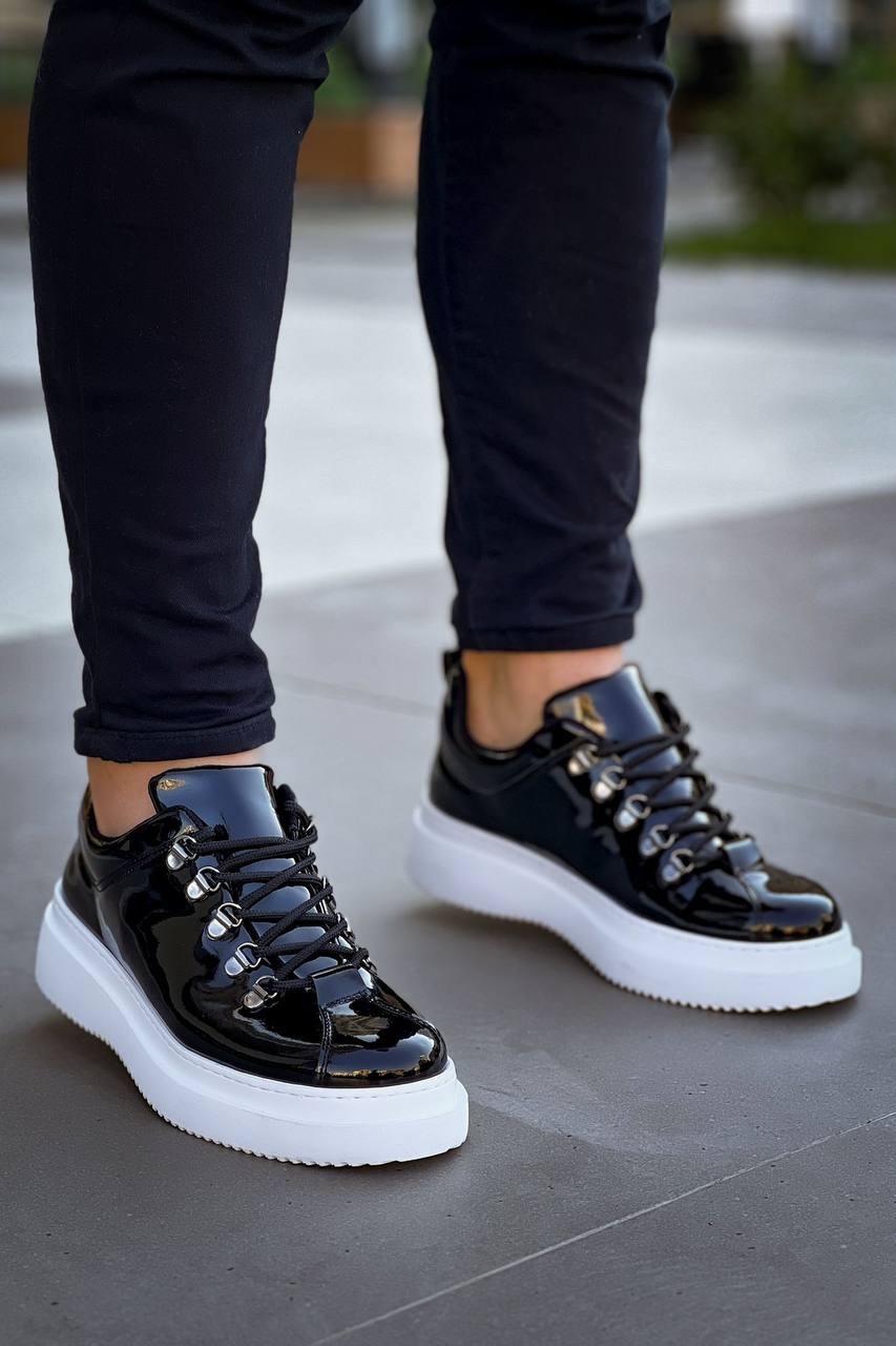 ZRK-X4X Yüksek Kalite Kalın Taban Siyah Beyaz Rugan Bağcıklı Günlük Erkek Sneakers