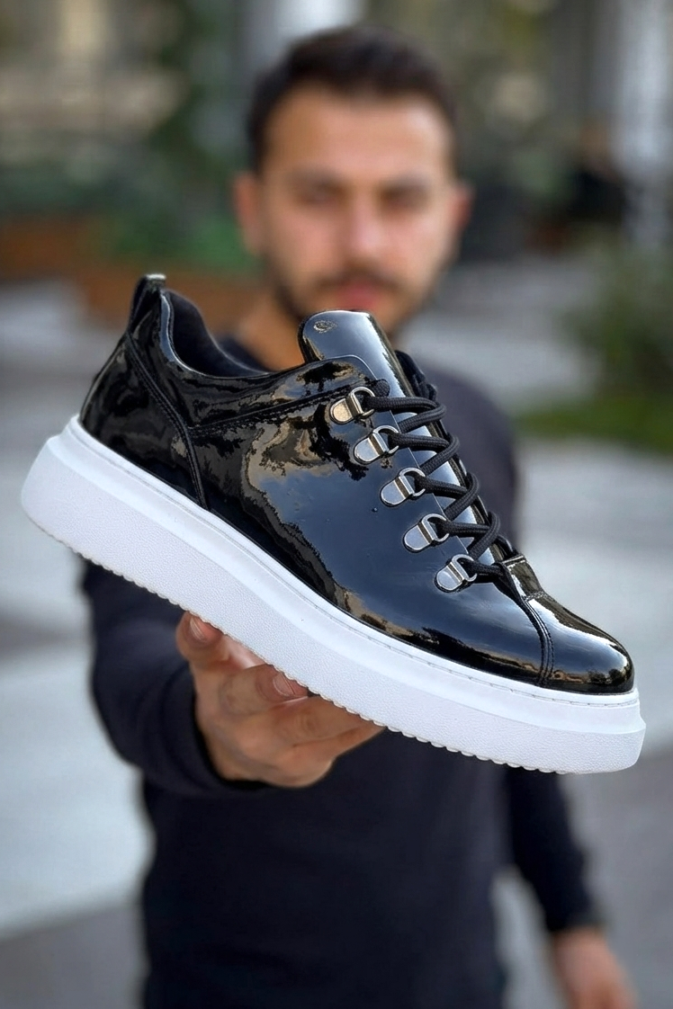 ZRK-X4X Yüksek Kalite Kalın Taban Siyah Beyaz Rugan Bağcıklı Günlük Erkek Sneakers