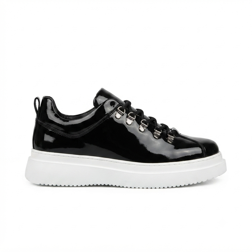 ZRK-X4X Yüksek Kalite Kalın Taban Siyah Beyaz Rugan Bağcıklı Günlük Erkek Sneakers