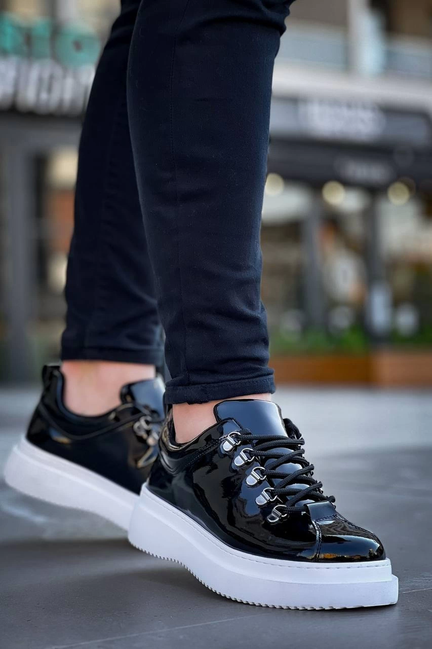 ZRK-X4 Siyah Beyaz Rugan Yüksek Taban Bağcıklı Günlük Erkek Sneaker