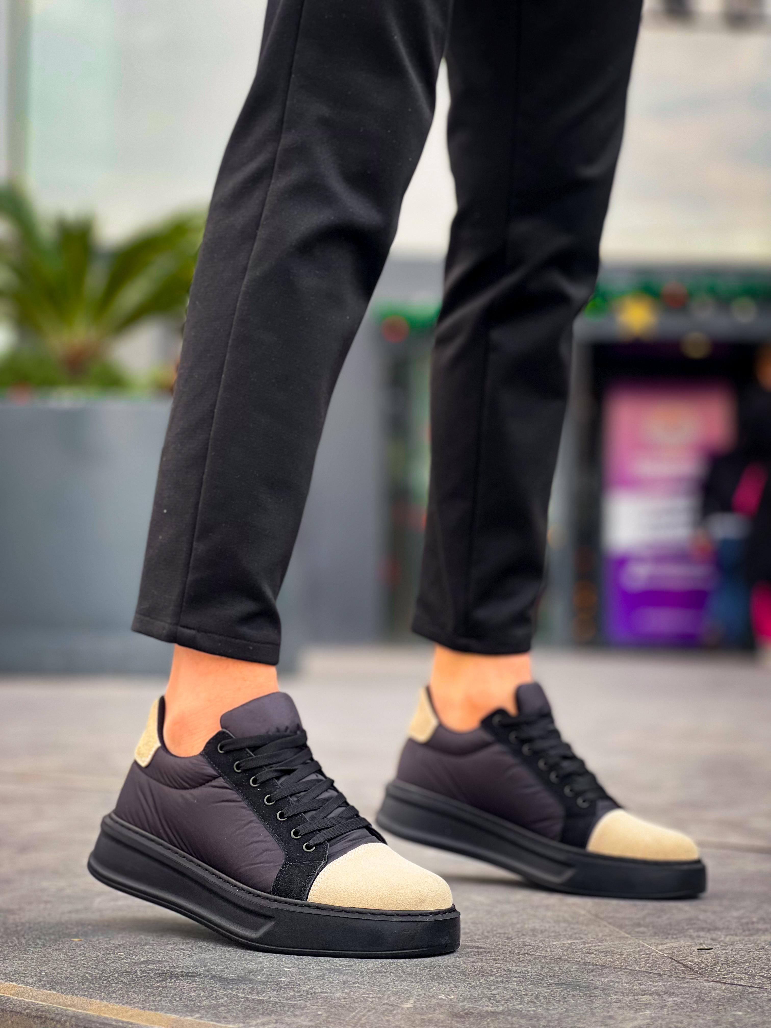 ZRK-X46 Yüksek Kalite Paraşüt Kumaş Siyah Bej Yüksek Taban Sneakers