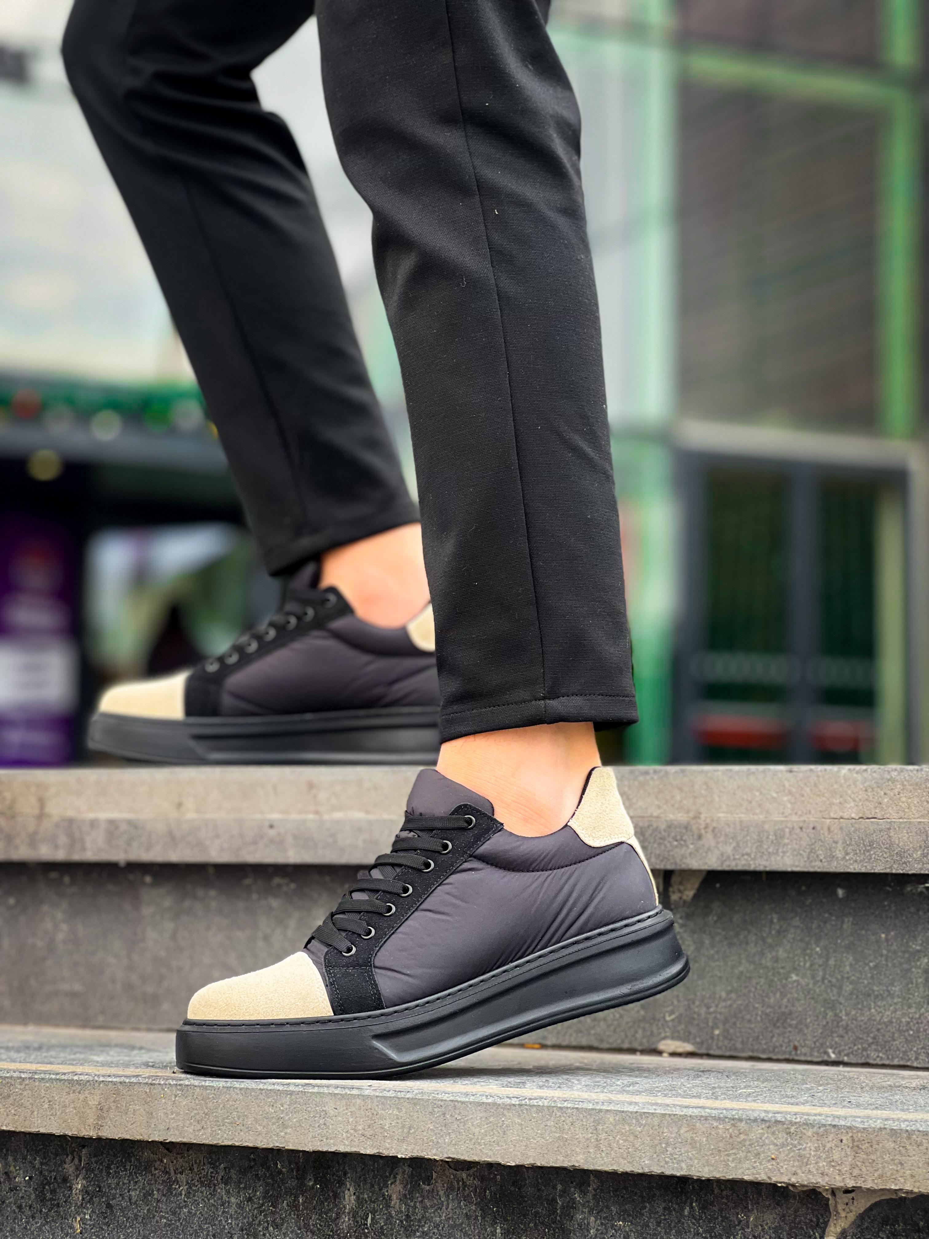 ZRK-X46 Yüksek Kalite Paraşüt Kumaş Siyah Bej Yüksek Taban Sneakers