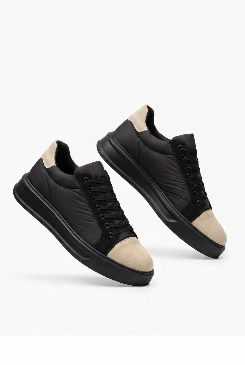 ZRK-X46 Yüksek Kalite Paraşüt Kumaş Siyah Bej Yüksek Taban Sneakers