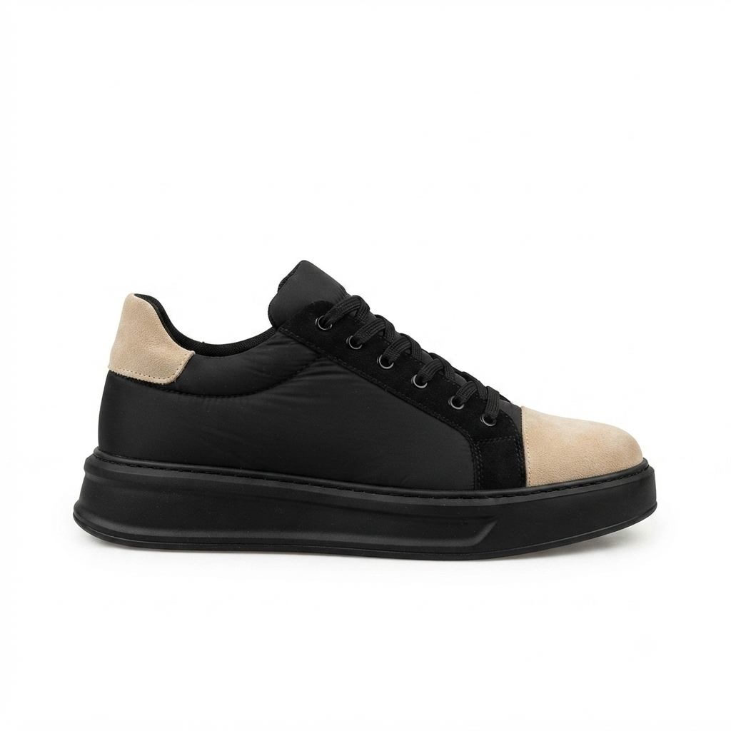 ZRK-X46 Yüksek Kalite Paraşüt Kumaş Siyah Bej Yüksek Taban Sneakers