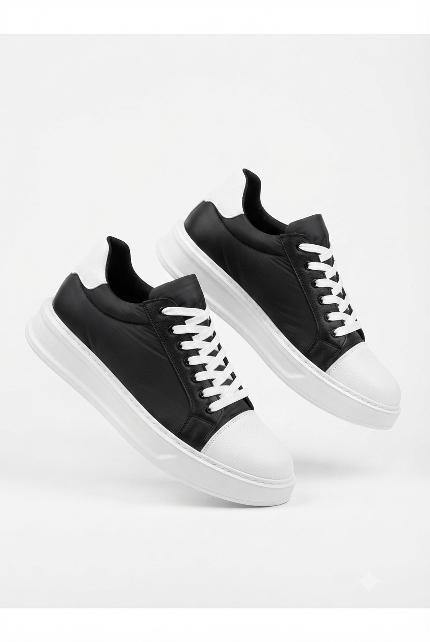 ZRK-X46 Yüksek Kalite Paraşüt Kumaş Siyah Beyaz Yüksek Taban Sneakers