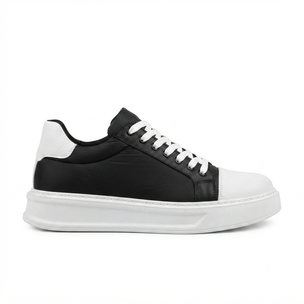 ZRK-X46 Yüksek Kalite Paraşüt Kumaş Siyah Beyaz Yüksek Taban Sneakers