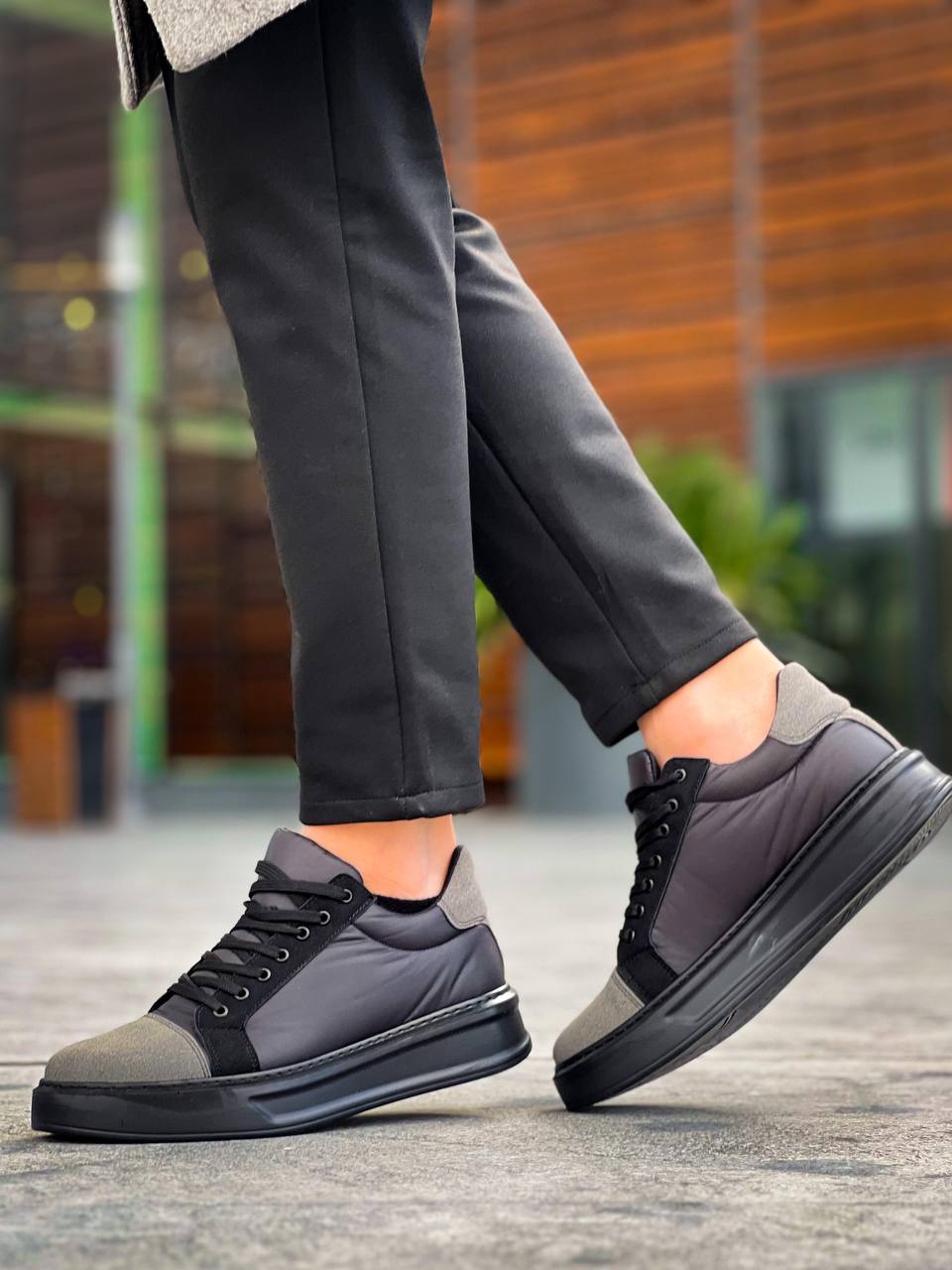 ZRK-X46 Yüksek Kalite Paraşüt Kumaş Siyah Gri Yüksek Taban Sneakers