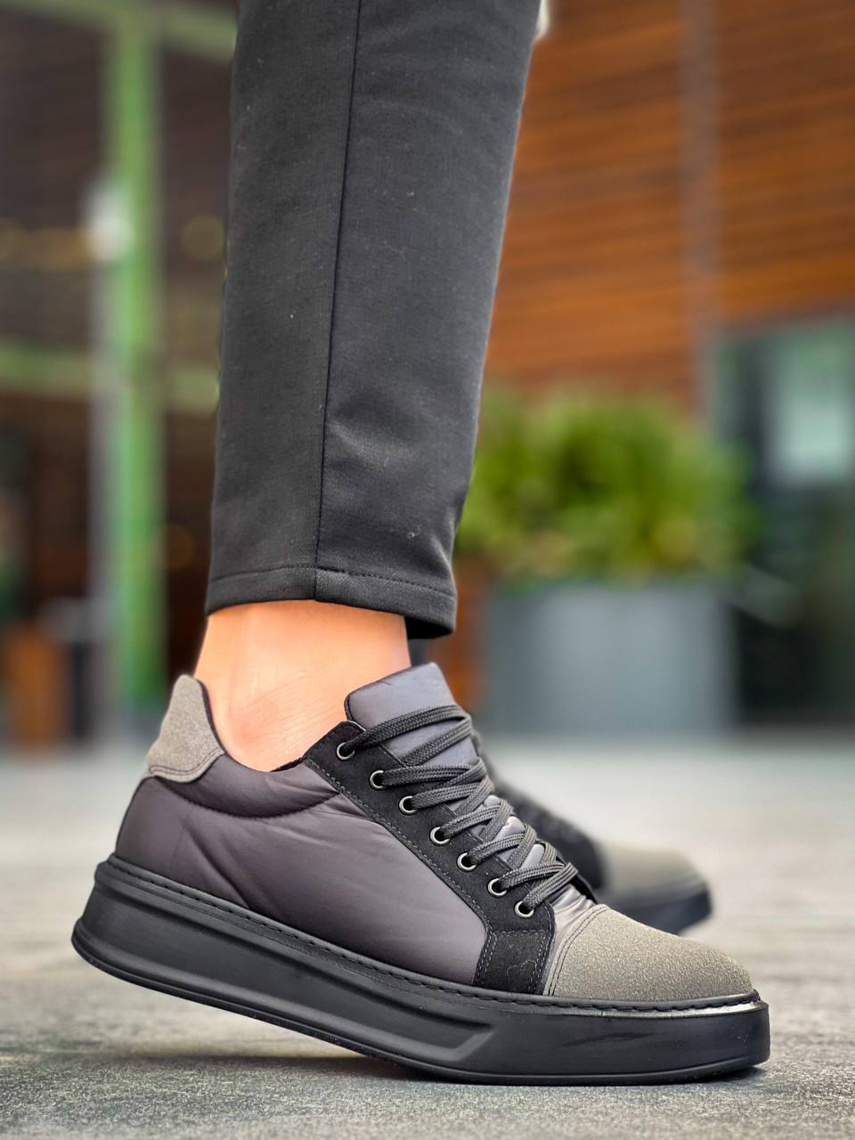 ZRK-X46 Yüksek Kalite Paraşüt Kumaş Siyah Gri Yüksek Taban Sneakers