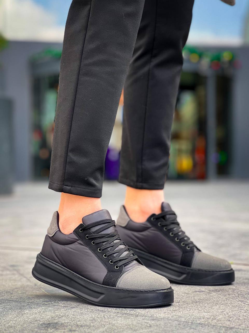 ZRK-X46 Yüksek Kalite Paraşüt Kumaş Siyah Gri Yüksek Taban Sneakers