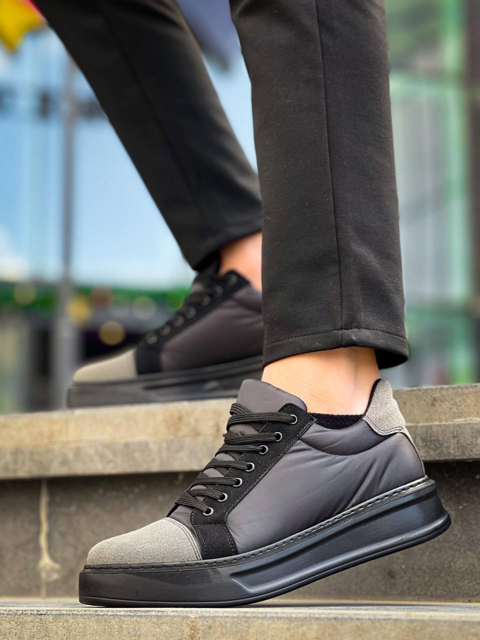 ZRK-X46 Yüksek Kalite Paraşüt Kumaş Siyah Gri Yüksek Taban Sneakers