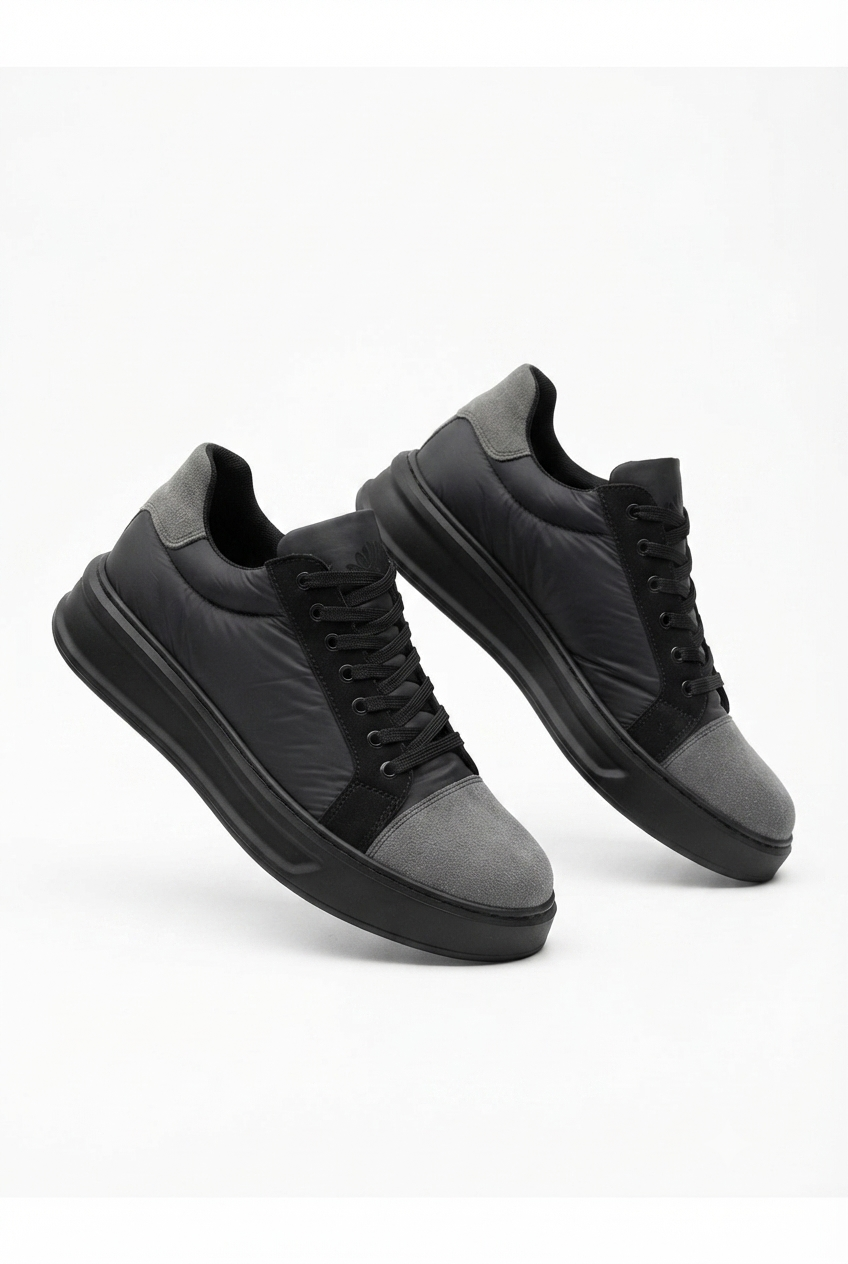 ZRK-X46 Yüksek Kalite Paraşüt Kumaş Siyah Gri Yüksek Taban Sneakers