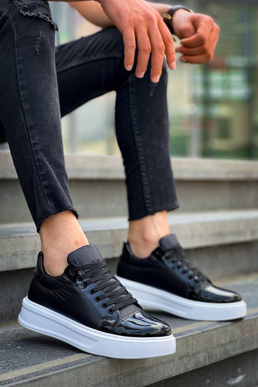 ZRK-X46 Yüksek Kalite Paraşüt Kumaş Siyah Rugan Yüksek Taban Sneakers