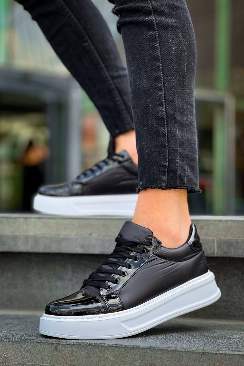 ZRK-X46 Yüksek Kalite Paraşüt Kumaş Siyah Rugan Yüksek Taban Sneakers
