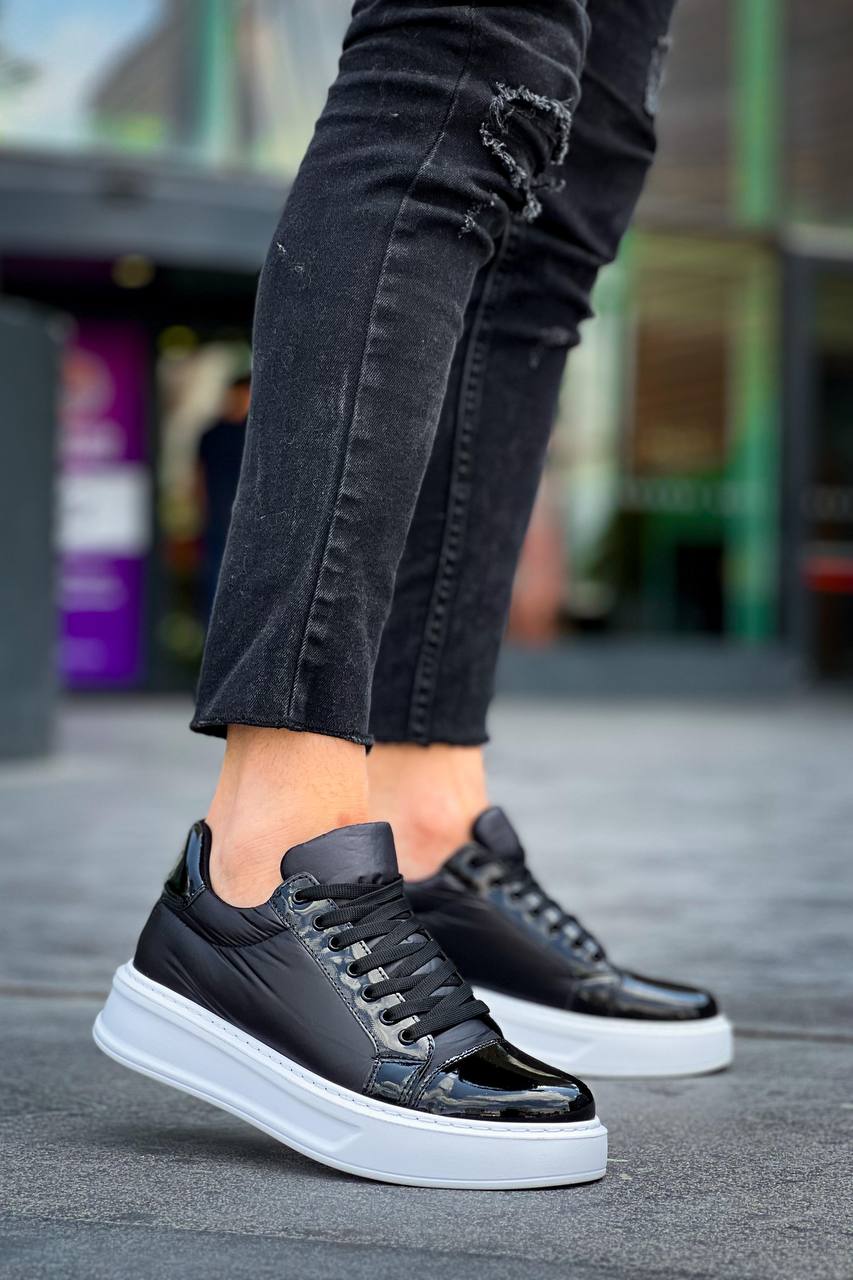 ZRK-X46 Yüksek Kalite Paraşüt Kumaş Siyah Rugan Yüksek Taban Sneakers