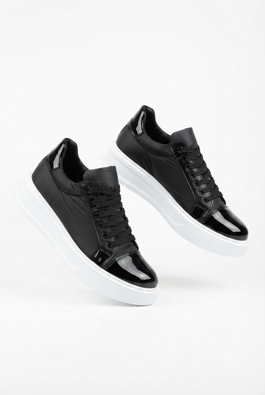 ZRK-X46 Yüksek Kalite Paraşüt Kumaş Siyah Rugan Yüksek Taban Sneakers