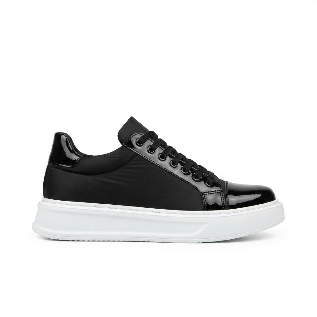ZRK-X46 Yüksek Kalite Paraşüt Kumaş Siyah Rugan Yüksek Taban Sneakers